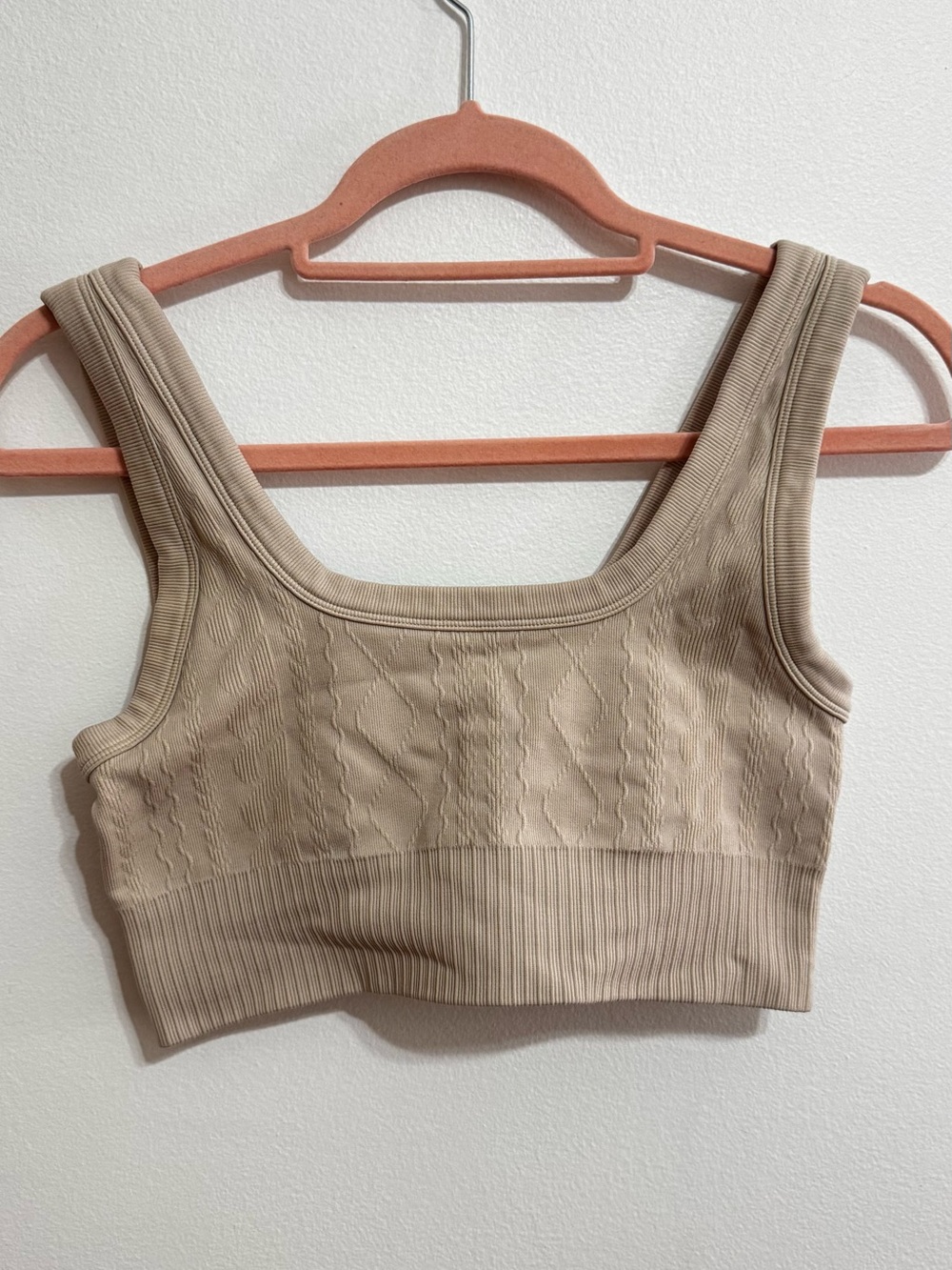 JoyLab Beige Ribbed Cable-Knit Crop Bralette